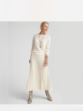 Chicos Knit Pleated Cream Pleated Midi Skirt and Top Set Sz Medium